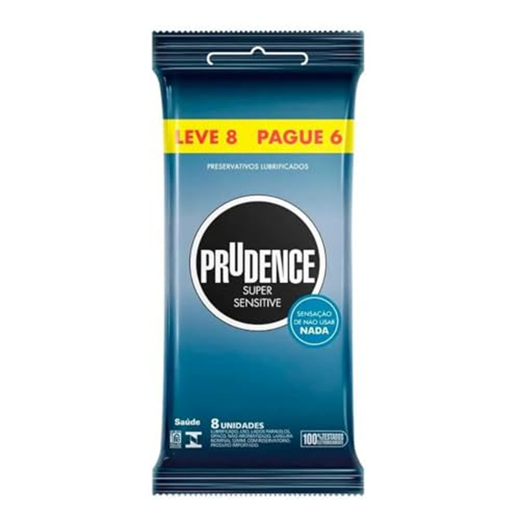 Preservativo Lubrificado Prudence Camisinha Super Sensitive Sensação de Não Usar Nada Leve 8 Pague 6