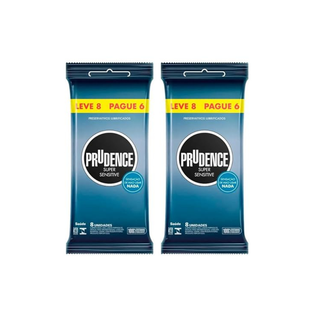 2 Preservativo Prudence Camisinha Lubrificado Super Sensitive Sensação de Não Usar Nada 16 Unidades