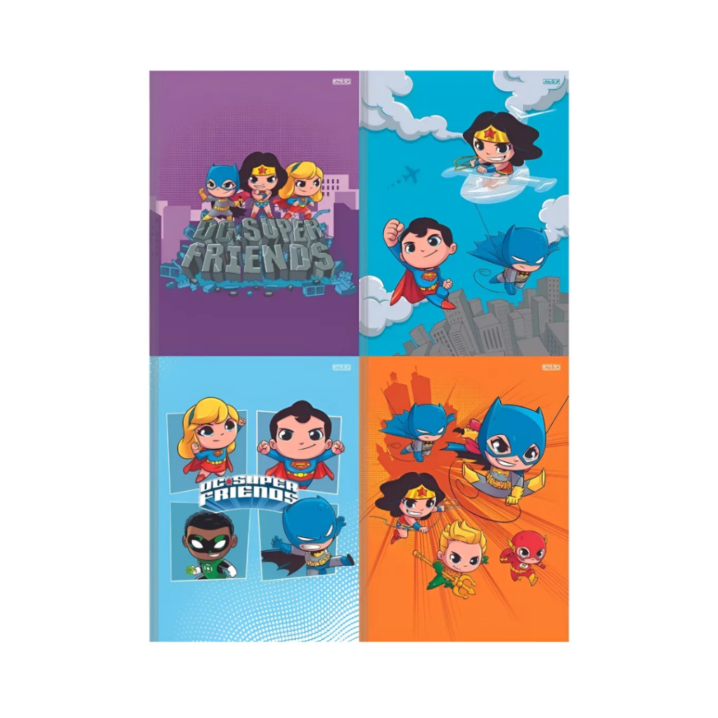 Kit 4 Caderno Brochura Super Heróis DC Friends Batman / Super Man Adesivo São Domingos