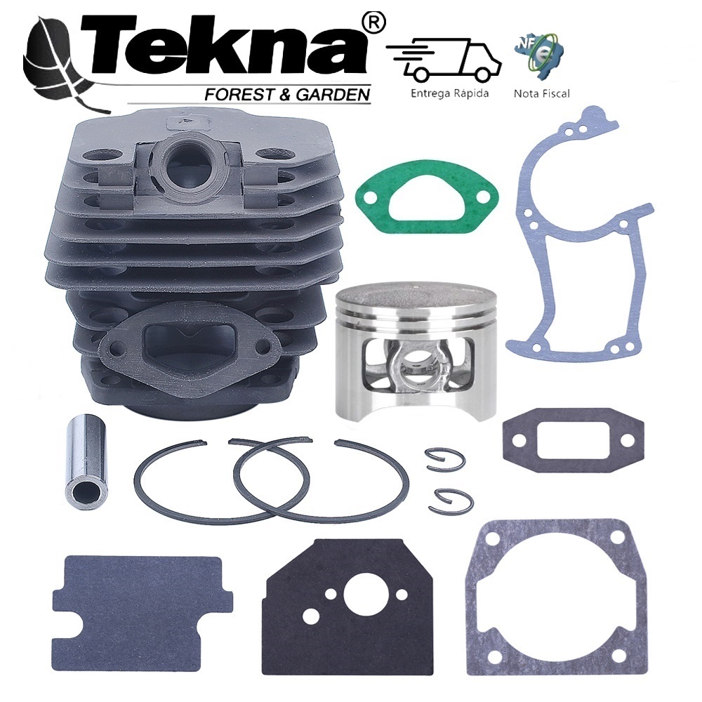 Kit Cilindro Pistão 45mm Completo com Junta Pinos Anéis Para Motosserra Tekna Cs53s Cs53xs Cs53