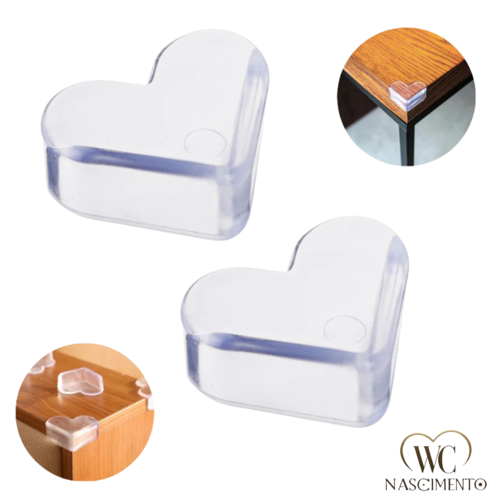 Kit c/ 08 Protetor de Quina de Mesa de Silicone Formato Coração Proteção p/ Bebê Criança Idosos