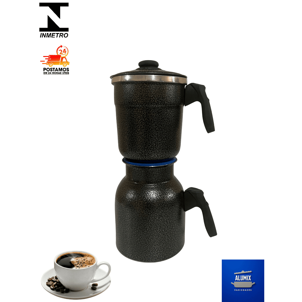 Cafeteira Italiana 1,5L em Alumínio Polido ou Craqueado | Café Pronto Rápido
