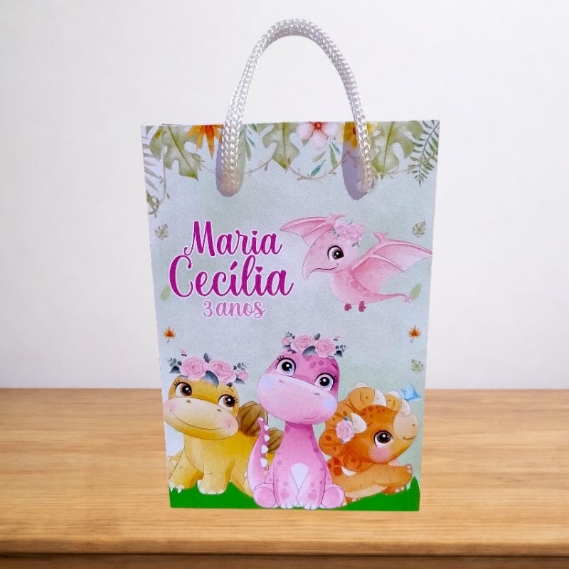 Sacolinha P para Festa DINO ROSA / DINOSSAURO MENINA Sacolinha Personalizadas lembrancinhas para Festas