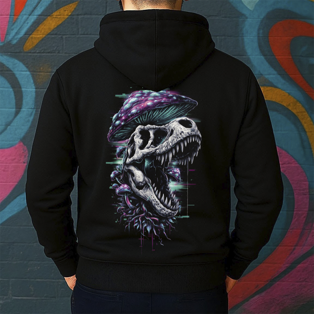 Blusa de Moletom Canguru Estampada Dinossauro Fungos Masculina Confortável Do Tamanho P ao GG