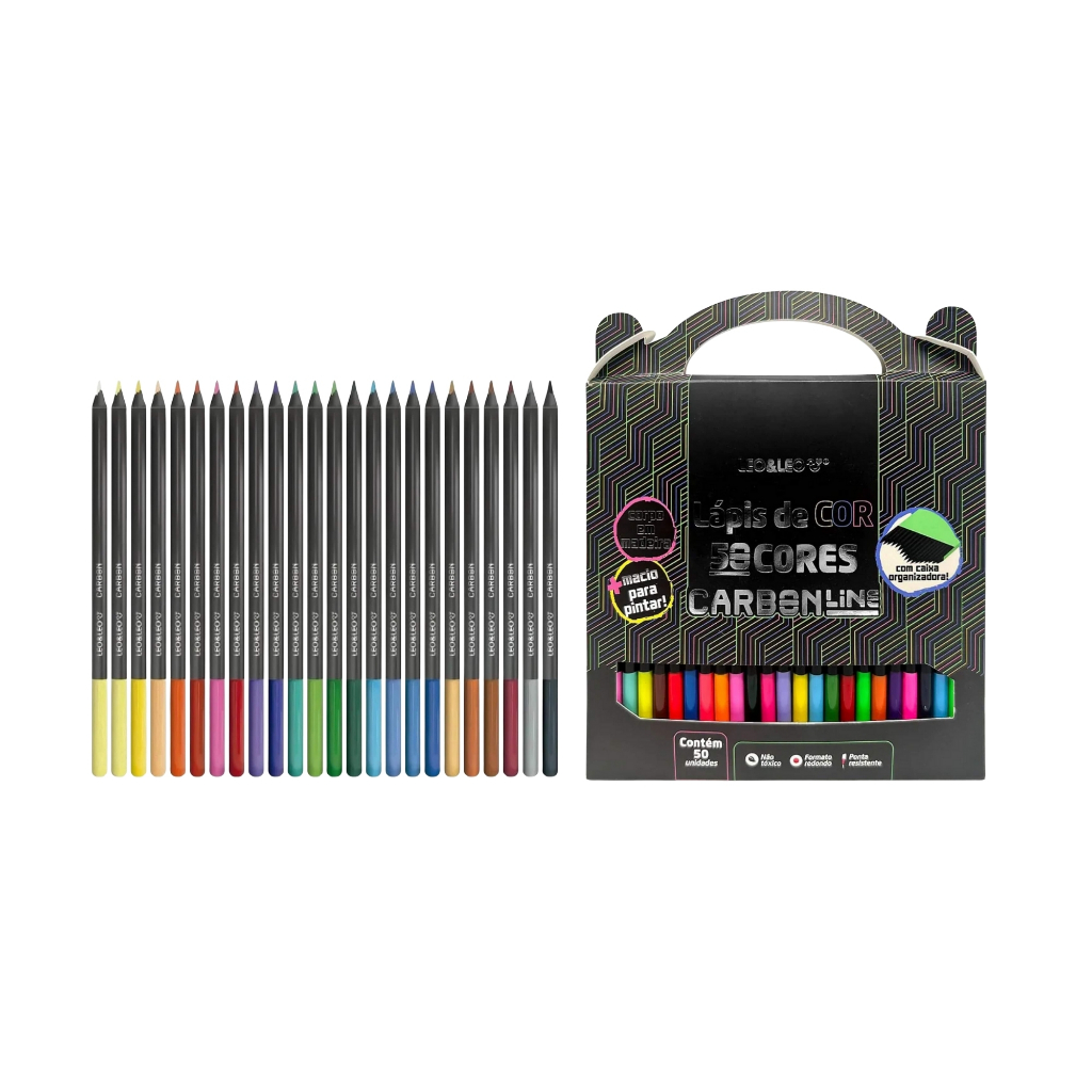 Lápis de Cor Carbon Line 50 Cores Redondo Leo&Leo Leonora Papelaria Material Escolar Pintura Arte em Oferta na Shopee