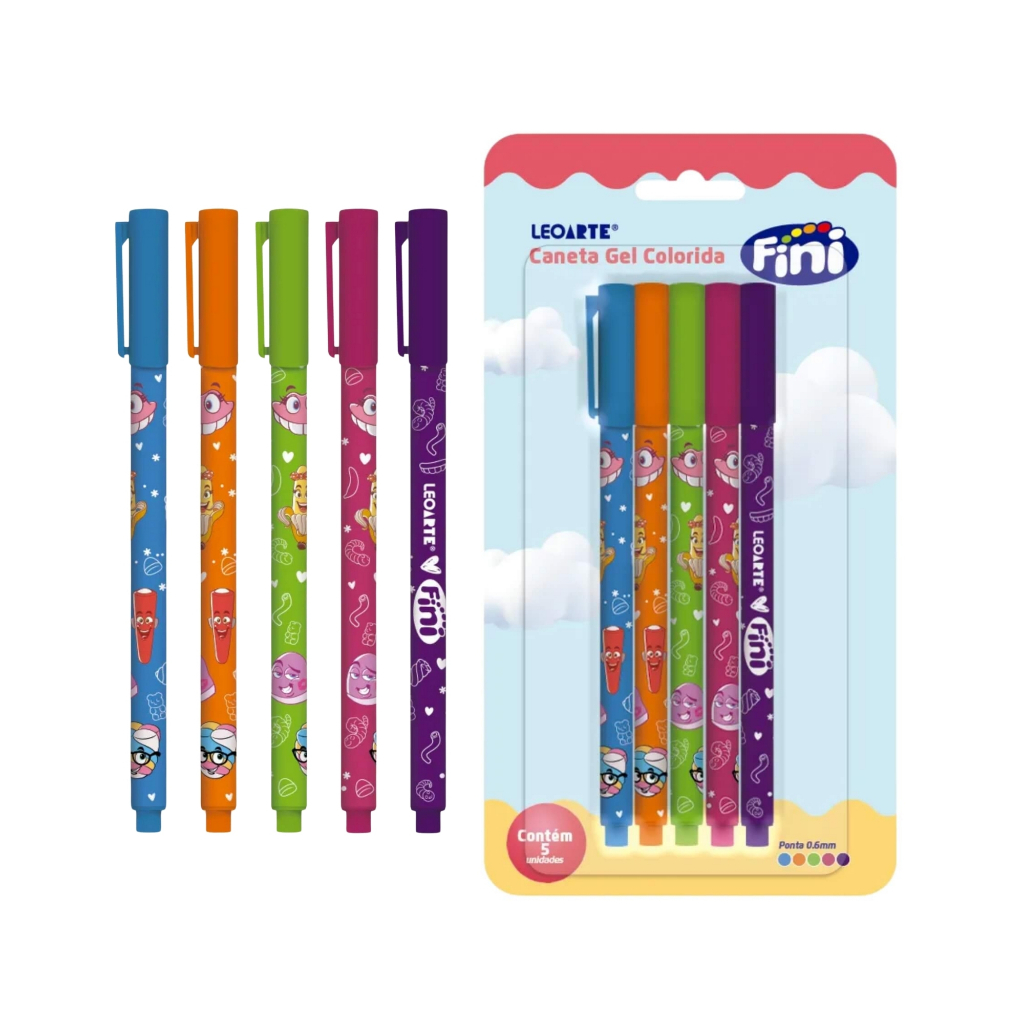 Caneta em Gel corpo estampado 0.6 Fini - Blister com 5 canetas Leo&Leo Leonora - 10361 em Oferta na Shopee