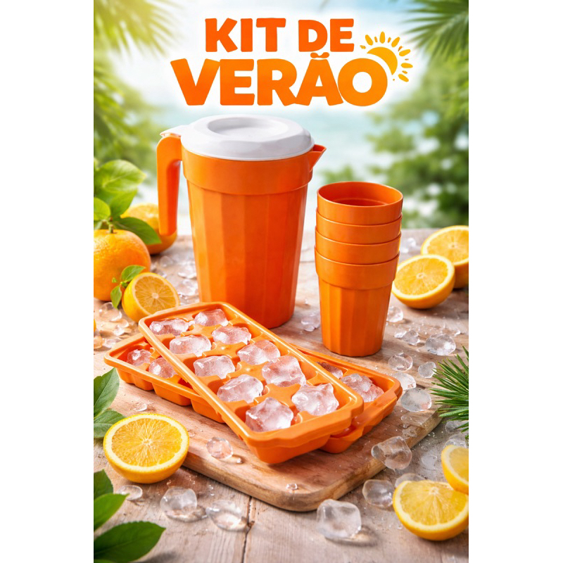Kit Jarra 2L + 6 Copos 300ml + 2 Formas de Gelo | Jarra Canelada | Kit Cozinha Completo em Oferta na Shopee