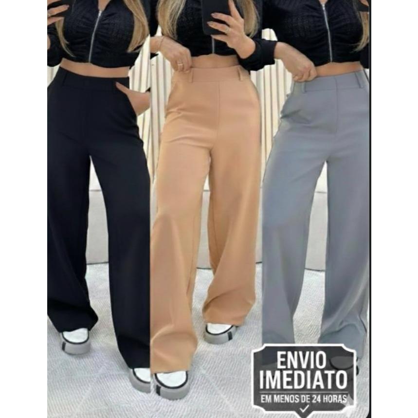 Calça Pantalona Alfaiataria Premium Cintura Alta ziper lateral PROMOÇÂO em Oferta na Shopee