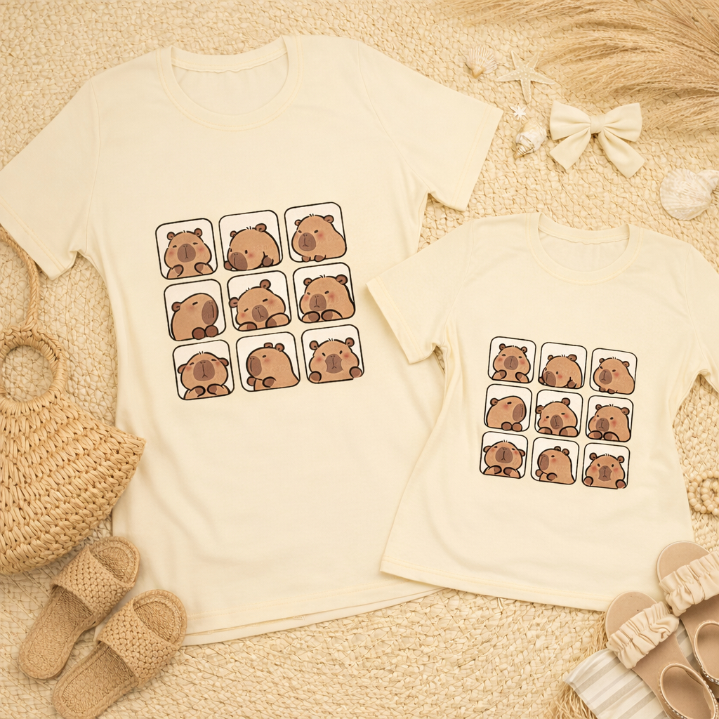 kit tal mãe, tal filha t-shirt camiseta 100%algodão capivara