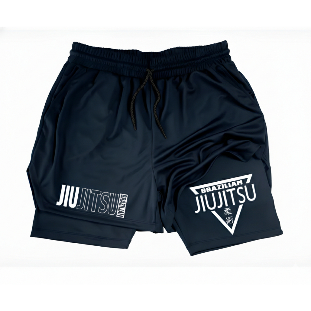 Short Jiu-Jitsu 2 em 1 Compressão C/ Bolso Secreto Treino Luta Arte Marcial