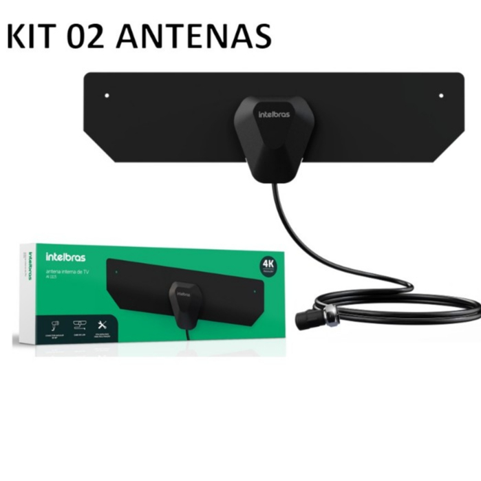 Kit 02 Antenas Internas de TV Digital AI 1115 Intelbras Imagens HD 4K UHF-HDTV , cabo de 1,5m