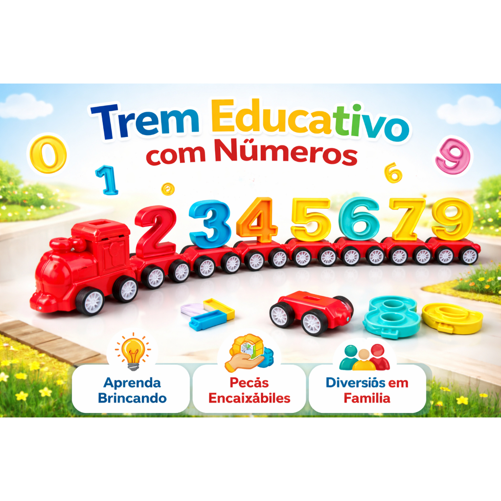 Trenzinho Brinquedo Educativo Infantil Criança – Brinquedo de Aprendizado Didático Colorido