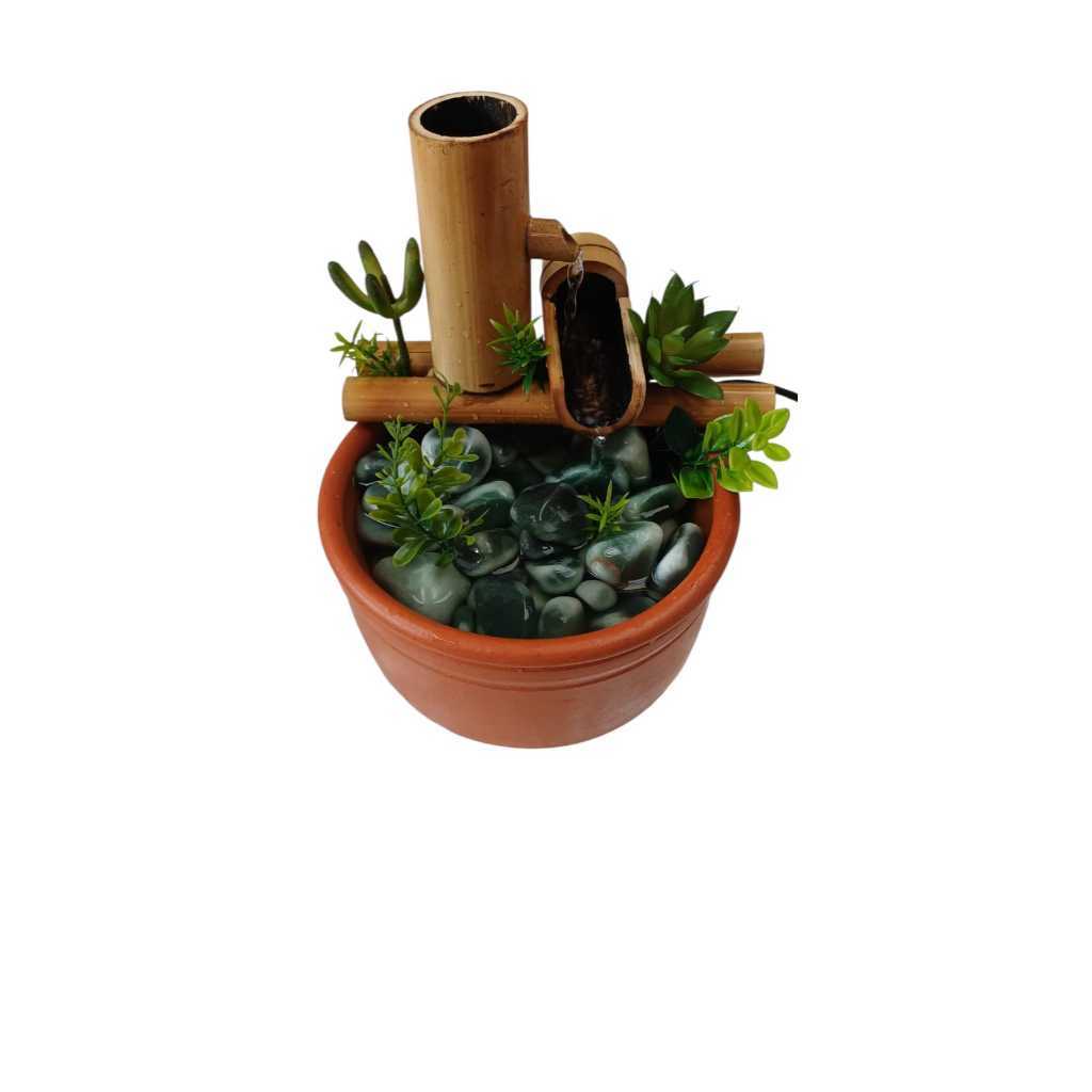 🪷 Fonte Decorativa de Mesa Cascata Feng Shui em Bambu — Escolha a Pedra Natural