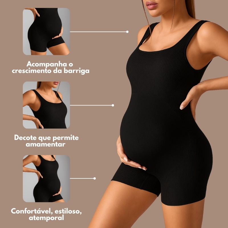 Kit 2 Macaquinhos Macacão Gestante Grávida Curto Ribana Premium Estiloso Confortável