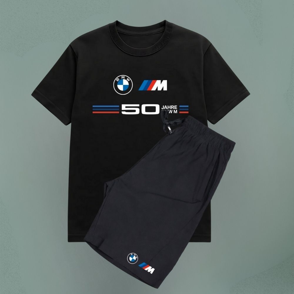 kit conjunto bermuda tectel e camiseta algodão 100% plus size tamanhos grandes G1 G2 G3 G4 BMW 50 +RELOGIO DIGITAL