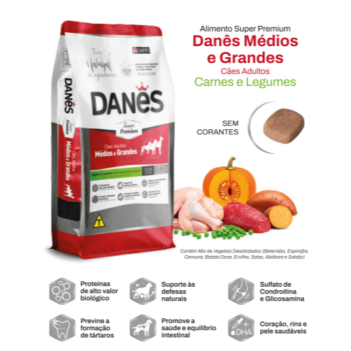 Ração Cães Super Premium Danes Medias e Grandes Carne Batata Doce e legumes 15kg em Oferta na Shopee