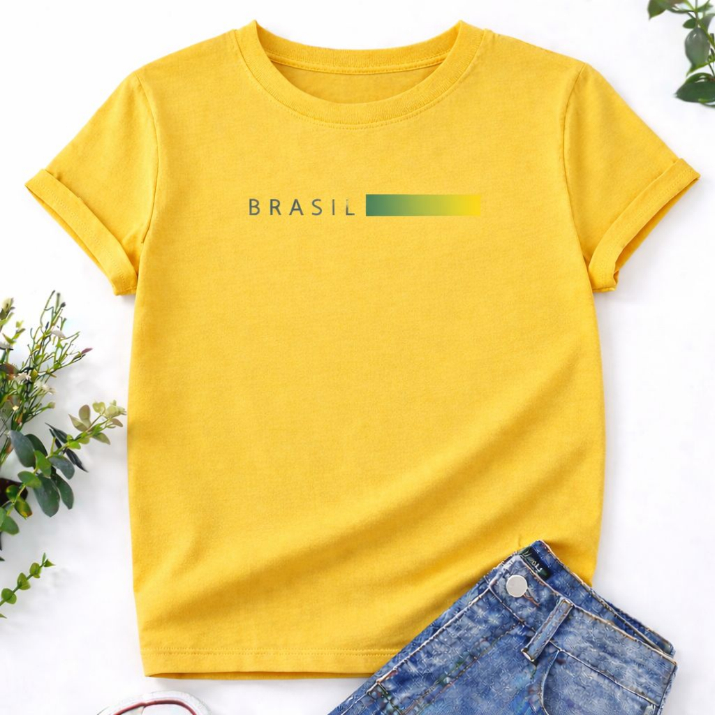 Camiseta Unissex Básica Copa do Mundo Casual Brasil Moderno 100% Algodão, camisa unissex Brasil copa