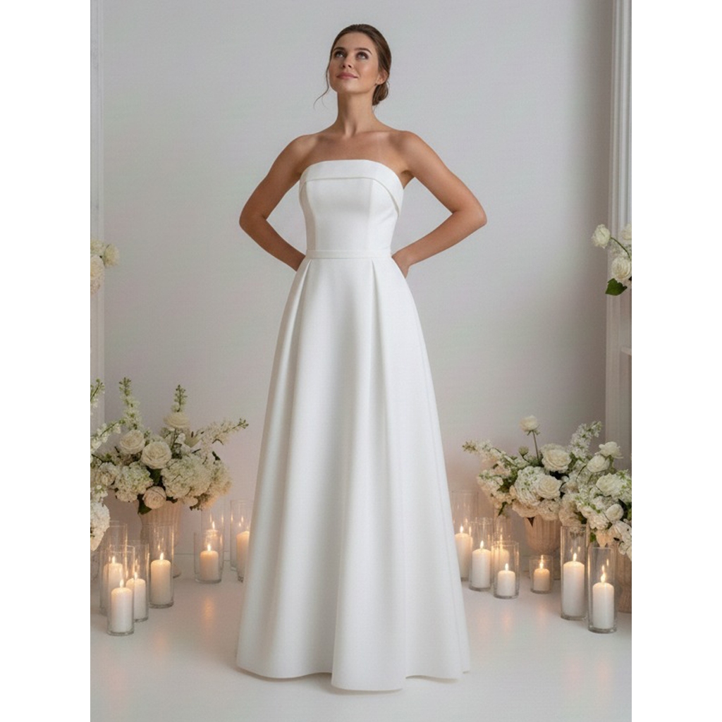 Vestido Longo Branco Tomara que Caia Minimalista Elegante Noiva Civil Casamento Debutante  Formatura em Oferta na Shopee