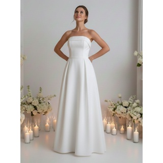 Vestido Longo Branco Tomara que Caia Minimalista Elegante Noiva Civil Casamento Debutante  Formatura em Oferta na Shopee