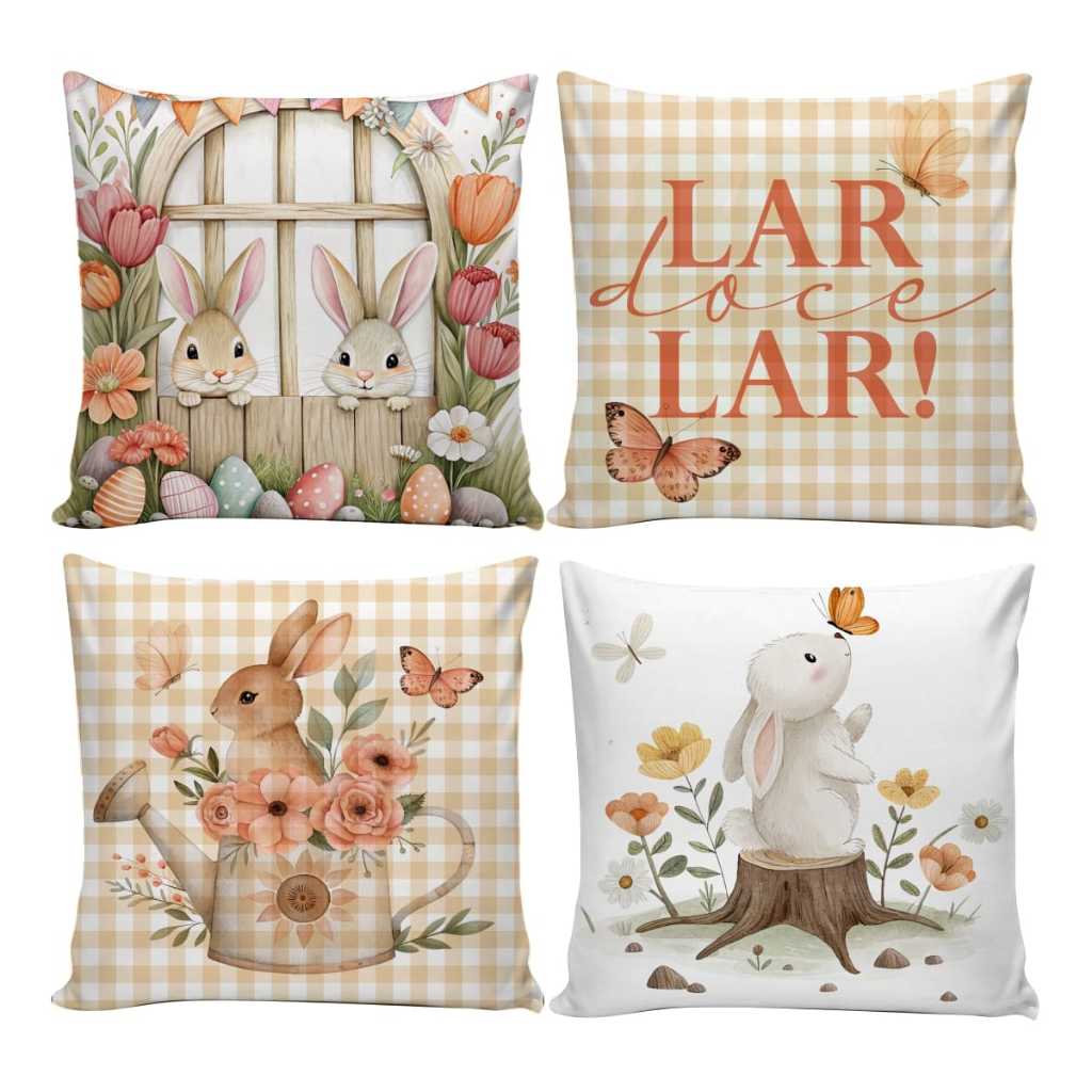 Kit  4 Capas de Almofadas Decorativas 45x45cm de Páscoa para Sala Quarto e Decoração Ovo de Páscoa em Oferta na Shopee