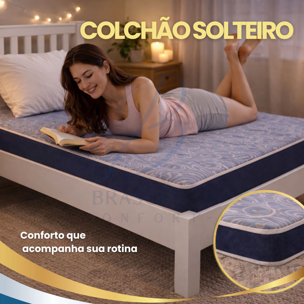 Colchão Solteiro Espuma Ortopédico D20 12A Conforto e Durabilidade