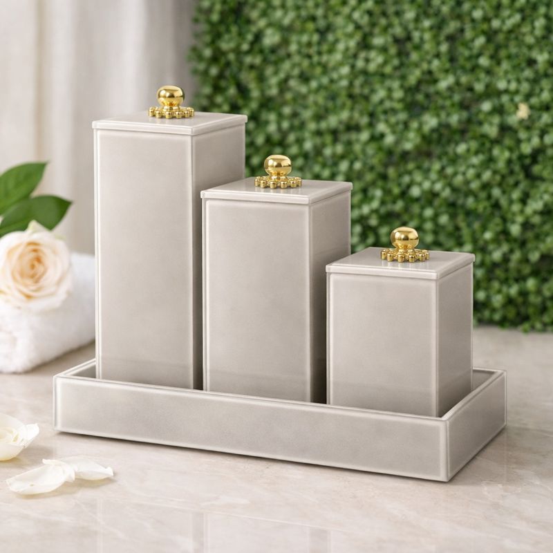 Kit De Banheiro Vidro Luxuoso Porta Escova, Porta Algodão, Porta Cotonete e Bandeja Luxo Dupla