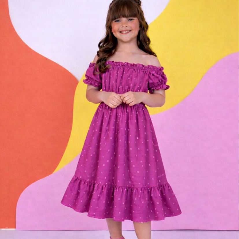 Vestido Infantil Menina Ciganinha Saia com Babados Soltinho Crepe Pipoquinha
