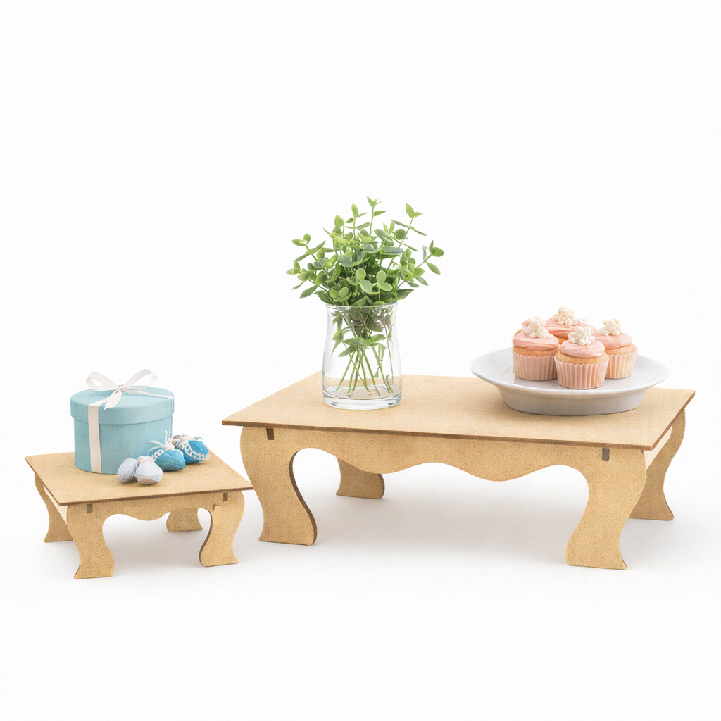 Trio Bandeja Banquinho Decorativo em MDF | Kit 3 Bandejas Banquinho em MDF para Decoração, Festas, Doces, Exposição