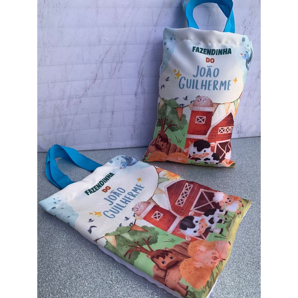 Sacolinha Eco Bag 28x19cm Fazendinha Festa Aniversário Lembrancinha Saquinho Infantil