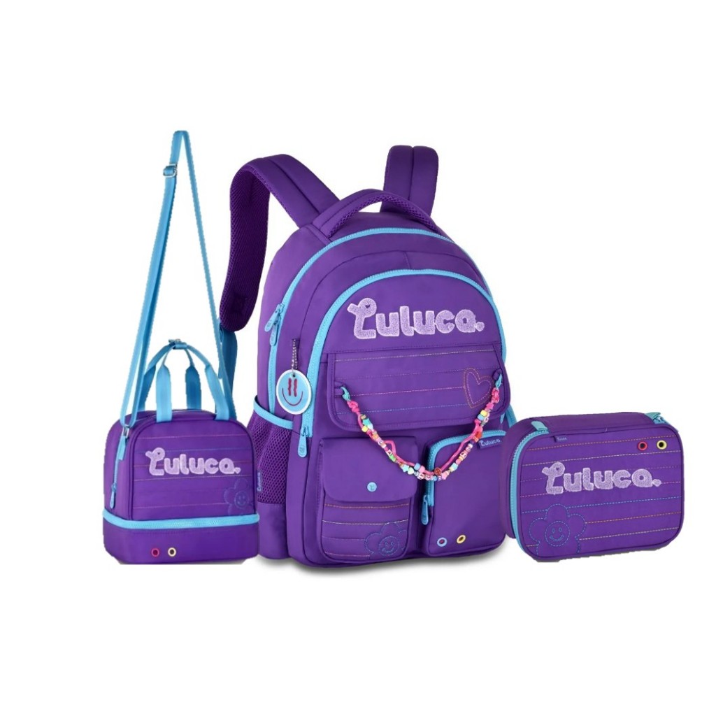 Kit Mochila Costas Luluca Letras Lancheira Estojo 2025 Lilás Liso Lilás em Oferta na Shopee