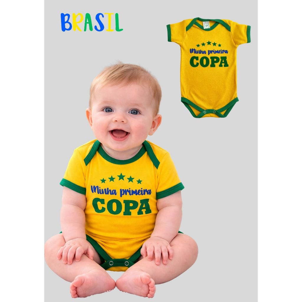 Body Bebê Menino Minha Primeira Copa Brasil Infantil Torcida Seleção Mesversário em Oferta na Shopee