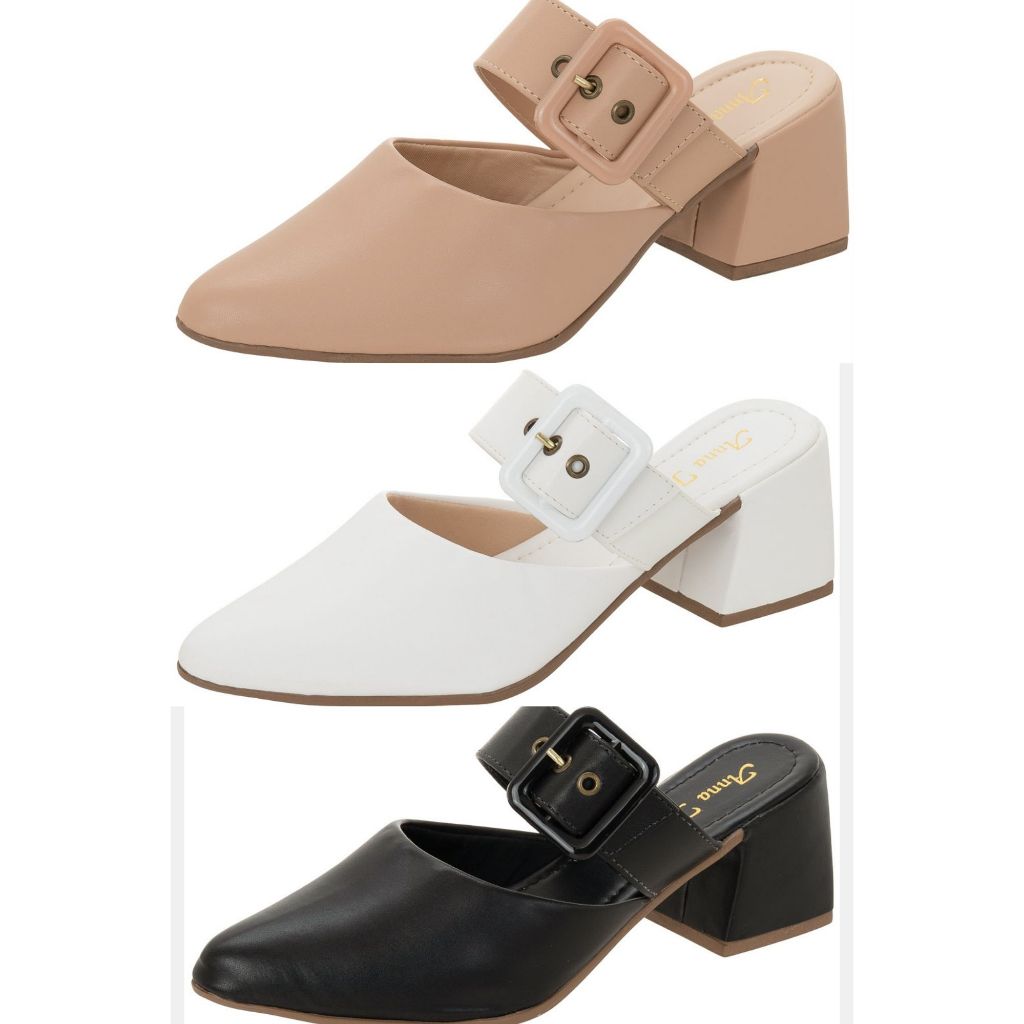 Scarpin Mule Salto Alto Grosso Luxo Bico Fino Fivela New em Oferta na Shopee