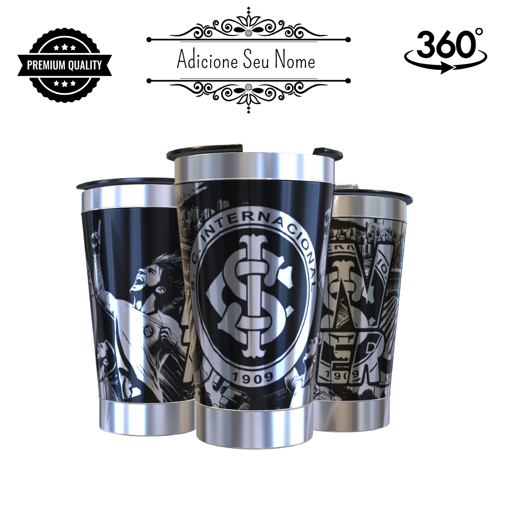 Copo Térmico Inter Personalizado a laser 360 Graus 473ML Mantém Quente ou Gelado Premium + Nome