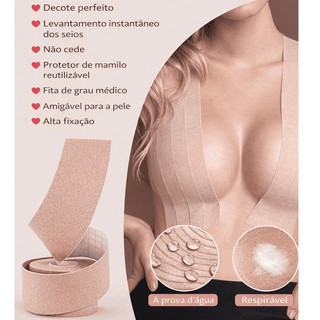 Sutiã Adesivo Boob Tape 5cm x 5m Fita Invisível  Levanta Modela os Seios