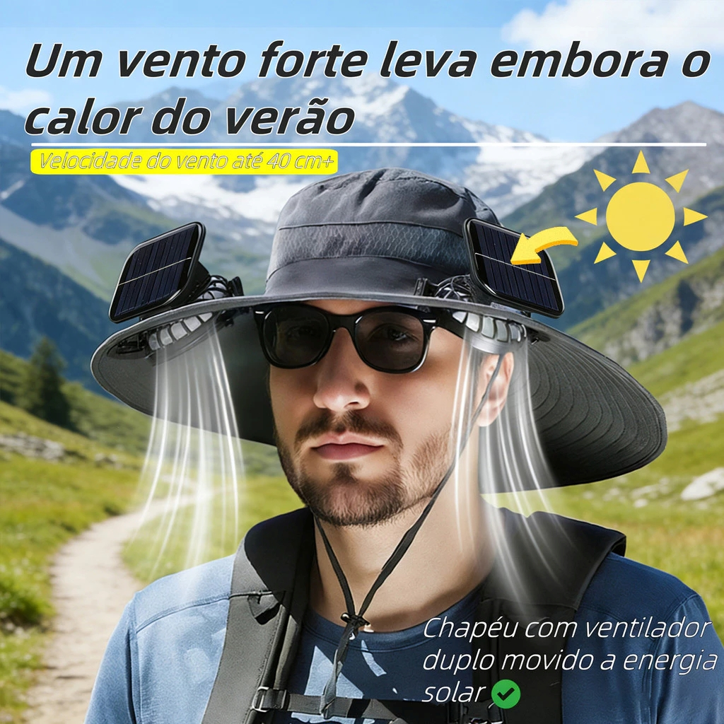 Chapeu Solar com Ventilador Duplo Protecao UV Ventilacao Alta para Pesca Trabalho Camping ...