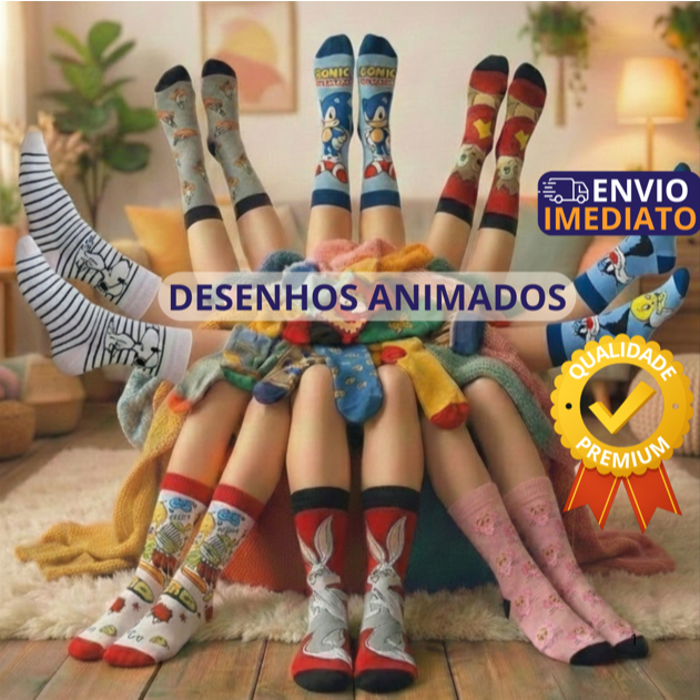 Meias Divertidas DESENHOS ANIMADOS e GEEK Algodão Bordadas e SOQUETES Masculina Feminina Premium em Oferta na Shopee