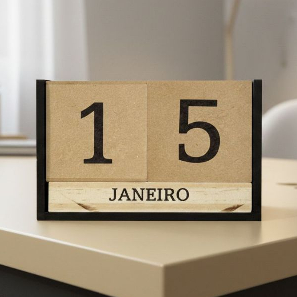 Calendário De Madeira Mesa Permanente Decorativo Para Escritório Decoração Home Office Calendário em Bloco Infinito