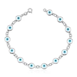 Pulseira Prata 925 Olho Grego Branco e Azul