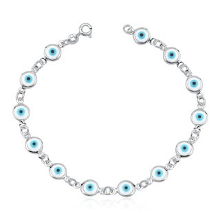 Pulseira Prata 925 Olho Grego Branco e Azul