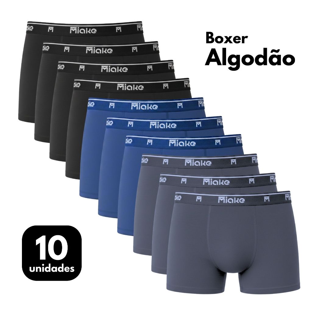 Kit 10 Cuecas Boxer Algodão Premium Adulto Masculino Conforto Cores Lisas Sortidas Neutras