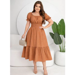 Vestido Mídi Feminina Duas Marias Listrado Moda Evangélica Elegante