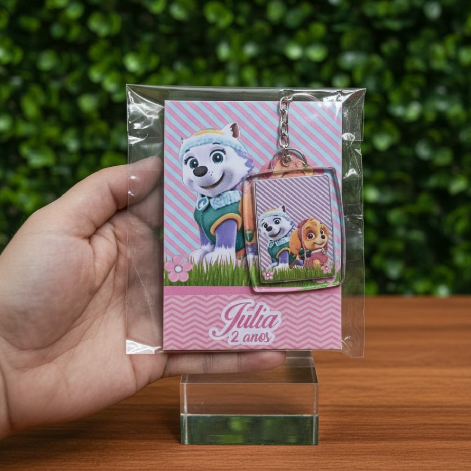 KIT 10 A 30 CHAVEIRO + BLOQUINHO PERSONALIZADO LEMBRANCINHA FESTA DE ANIVERSÁRIO PATRULHA CANINA SKYE- TODOS OS TEMAS