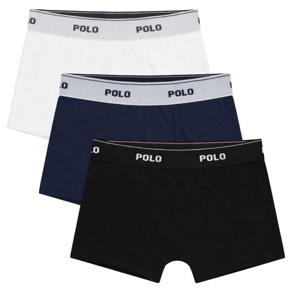 Kit 3 Cuecas Boxer Polo Cotton Infantil Kids Criança Meninos 100% Algodão Forro Duplo