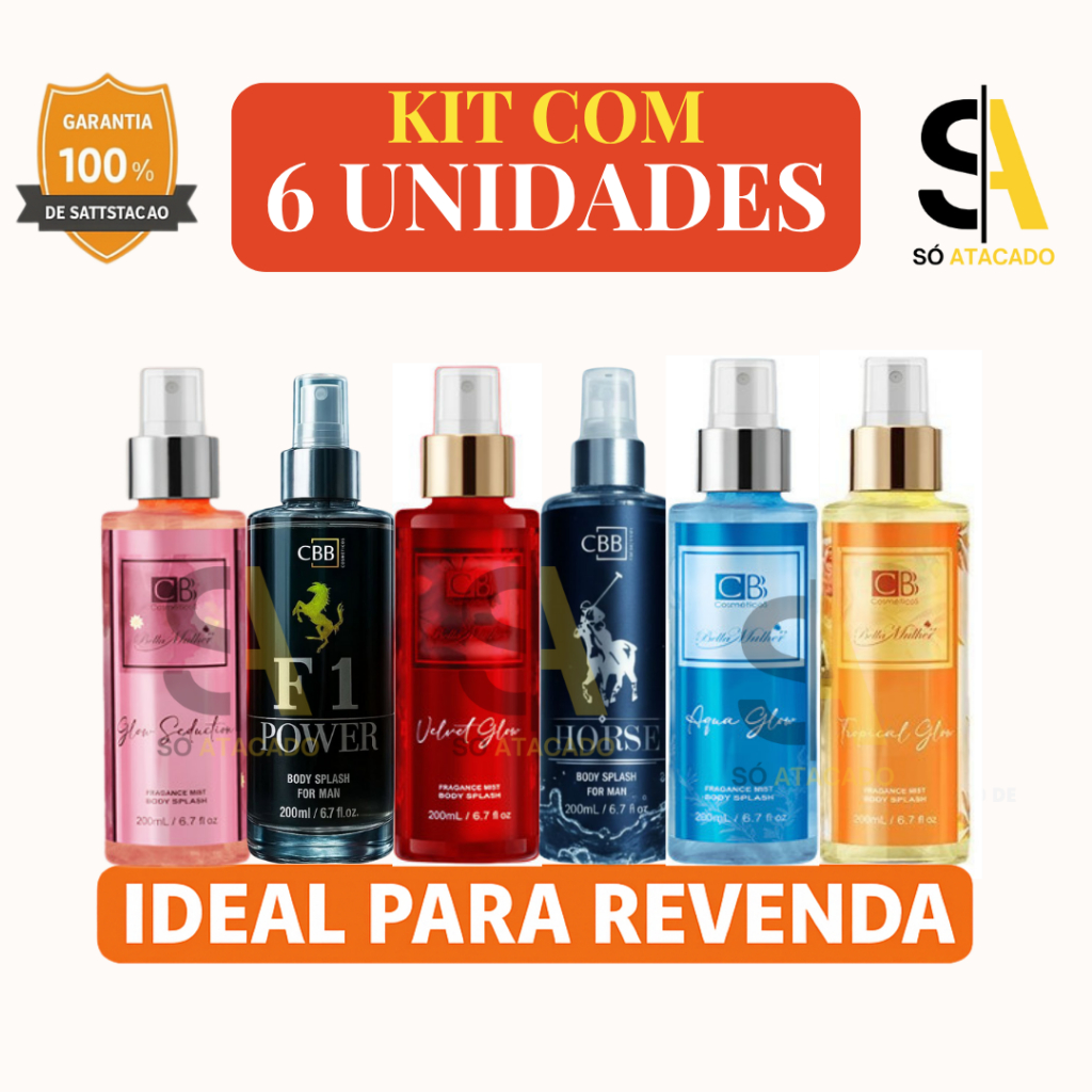 Kit 1; 2; 4 ou 6 UND – Body Splash gliter CBB 200ml | Masculino-Feminino|Pode escolher as Fragrância