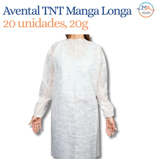 Kit c/ 20 Avental Descartável TNT G20 | BRANCO - Manga Longa c/ Amarração Regulável na Cintura em Oferta na Shopee