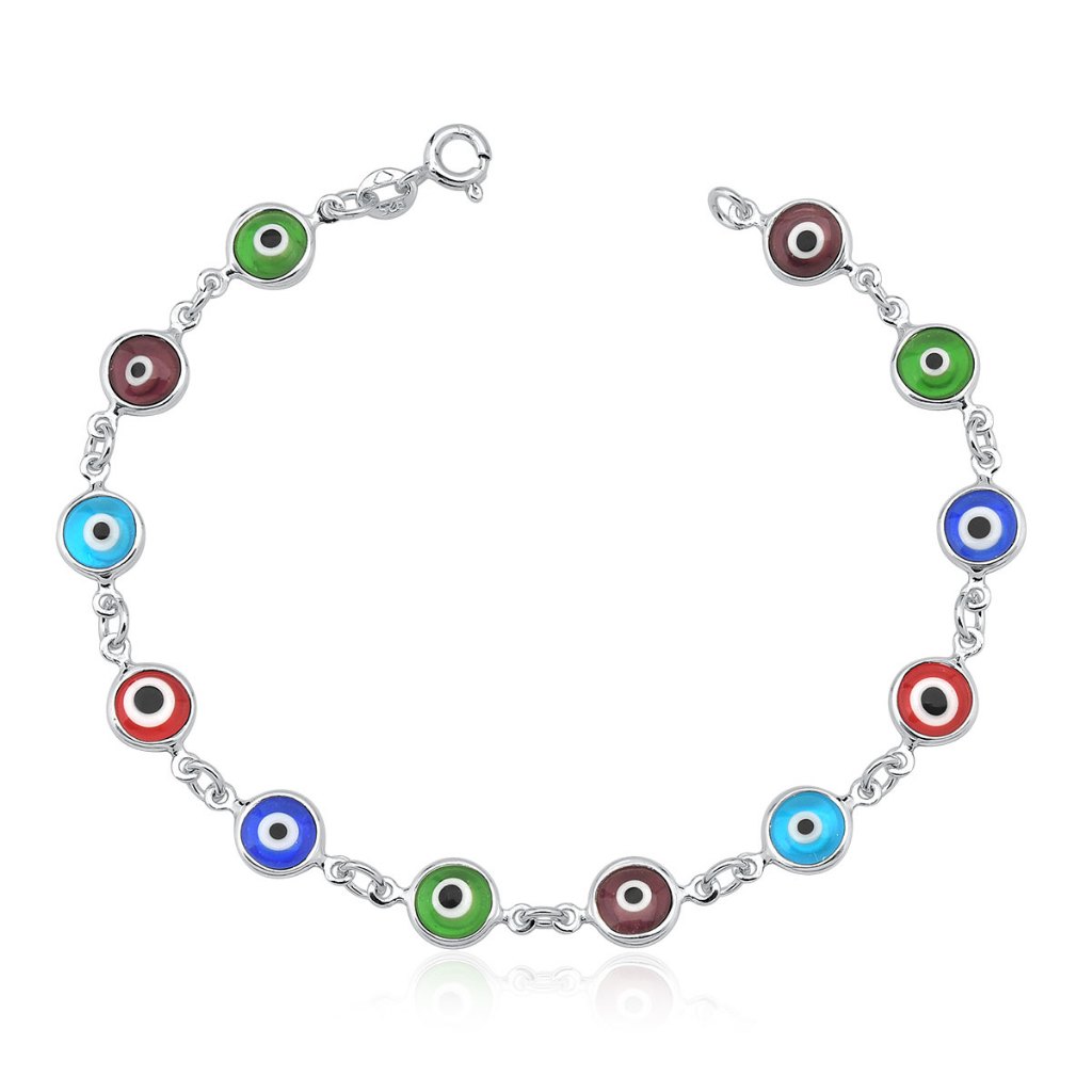 Pulseira olho grego prata 925 colorida