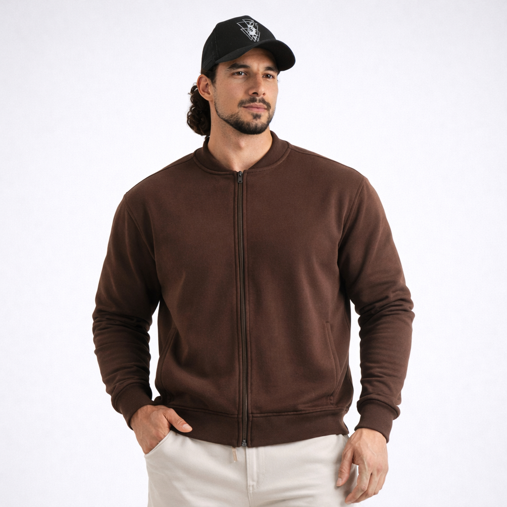 Jaqueta Bomber Masculina Corta Vento em Moletom Grosso com Zíper e Bolsos Laterais