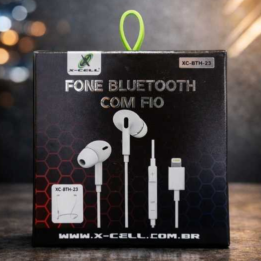 Fone de Ouvido Bluetooth com Fio Lightning para iPhone com Microfone e Controle de Volume