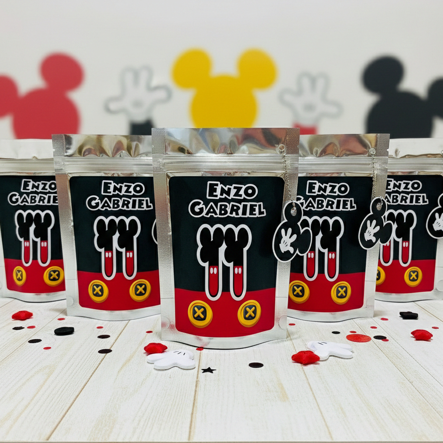 Saquinho Metalizado Mickey Personalizado Tamanho P – Lembrancinha de Aniversário / Festa Infantil