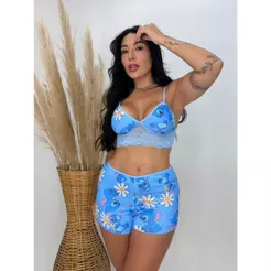 Baby Doll Cropped Suede Top Doll Rendado Estampado